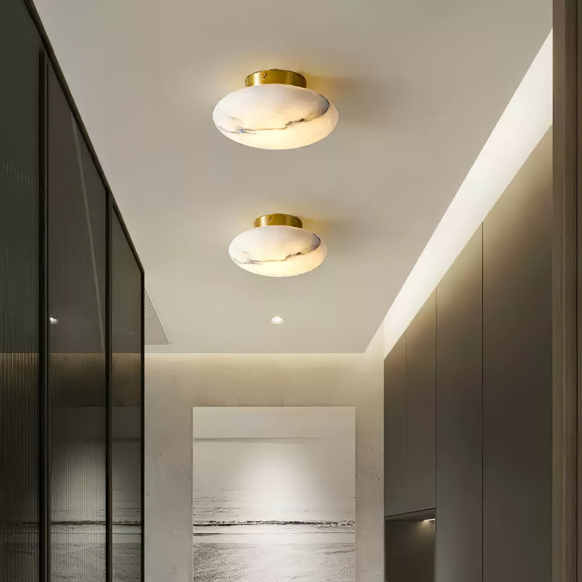LumiereWand - Minimalist Alabaster and Brass Wall Sconce