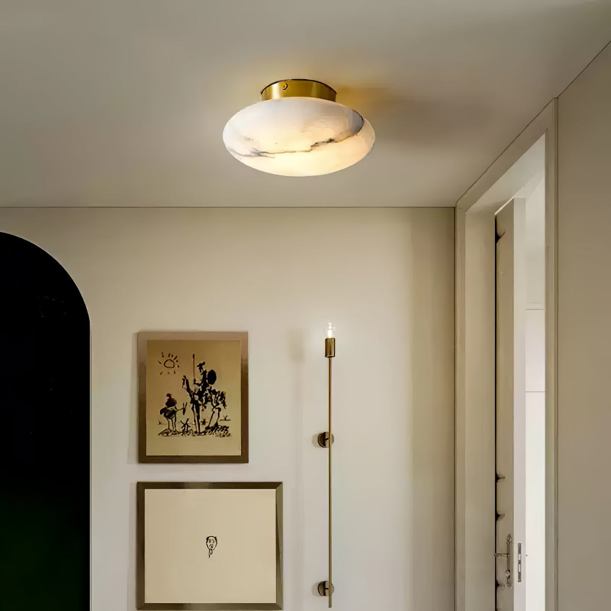 LumiereWand - Minimalist Alabaster and Brass Wall Sconce