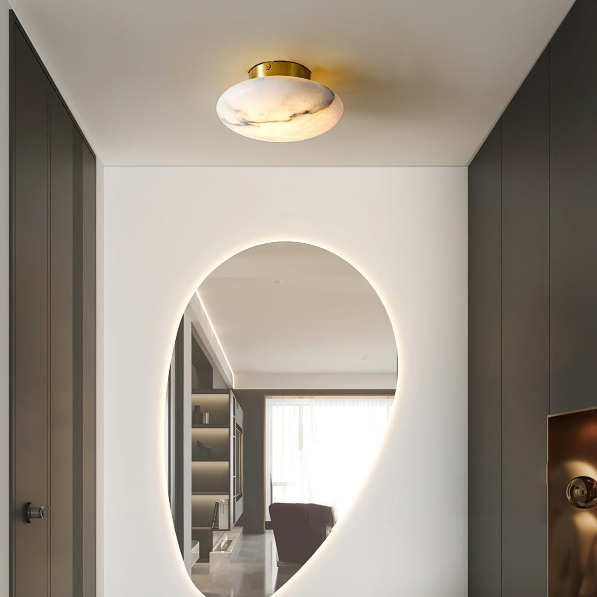 LumiereWand - Minimalist Alabaster and Brass Wall Sconce