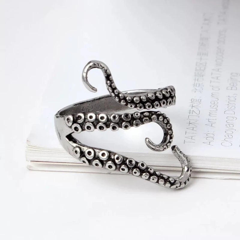 Nautilus - Bague tentacules réglable en argent