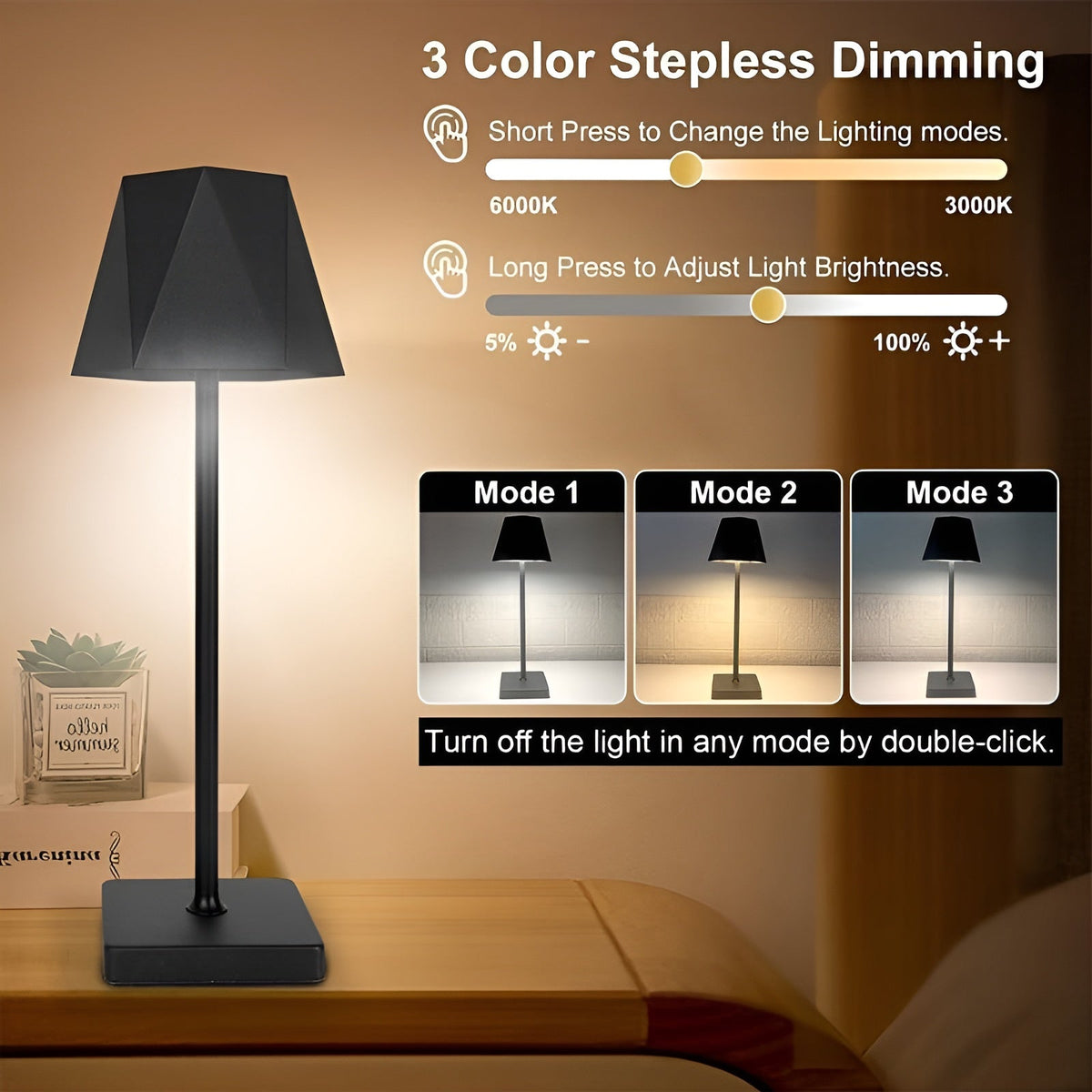 BrightLuxe - Retro Wireless Rechargeable LED Table Lamp