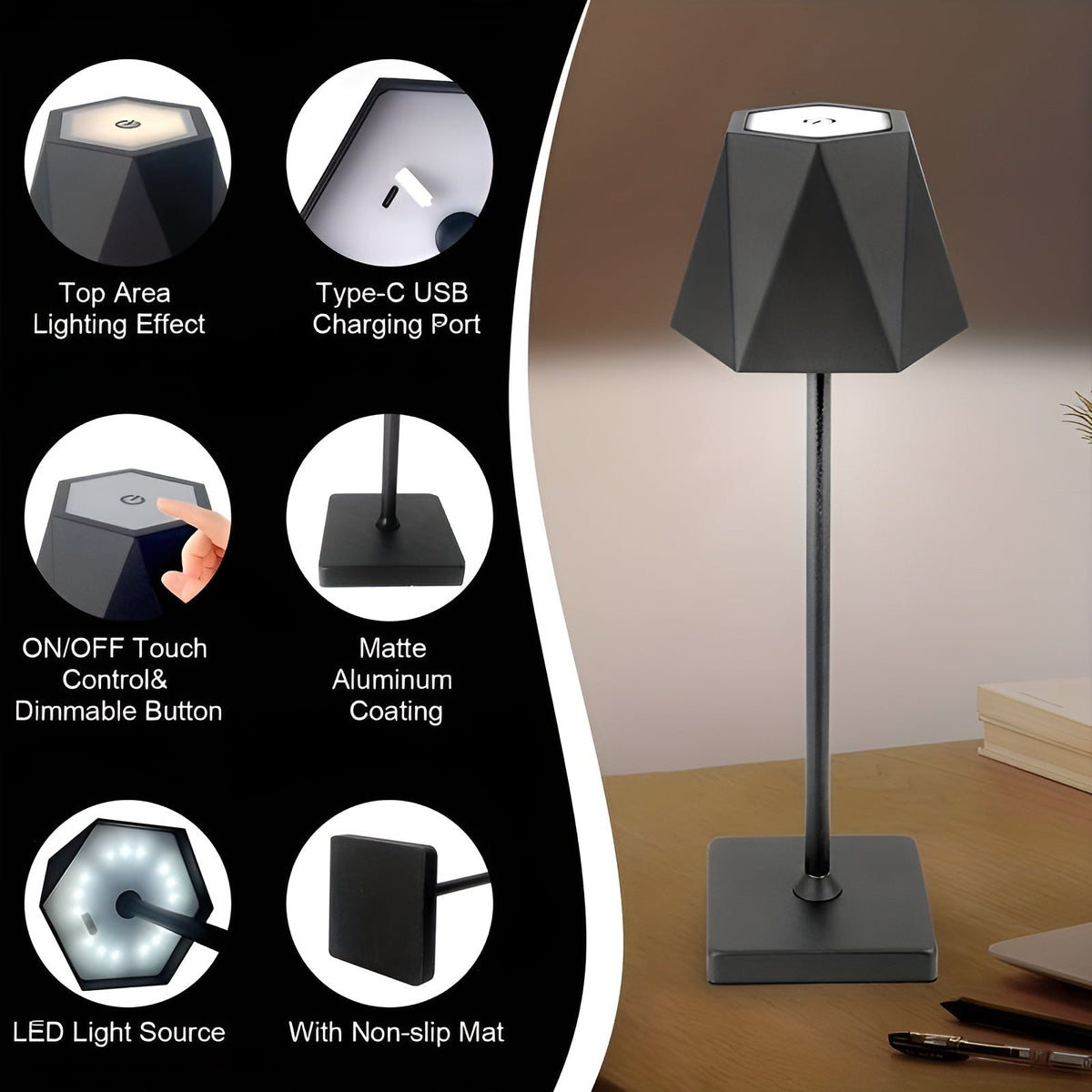 BrightLuxe - Retro Wireless Rechargeable LED Table Lamp