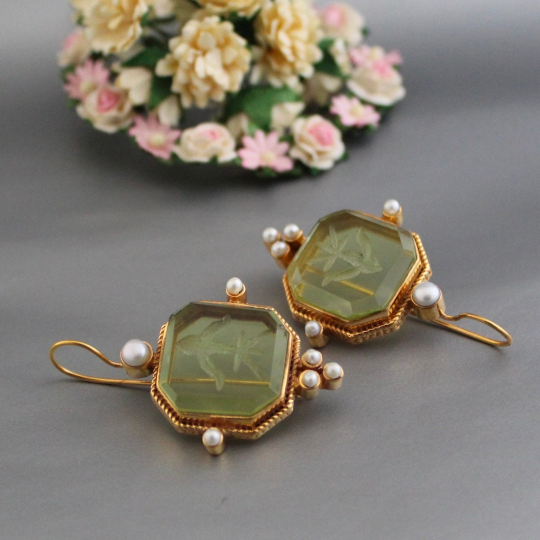 Boucles d'Oreilles Vintage Vertes Perle - Valeria