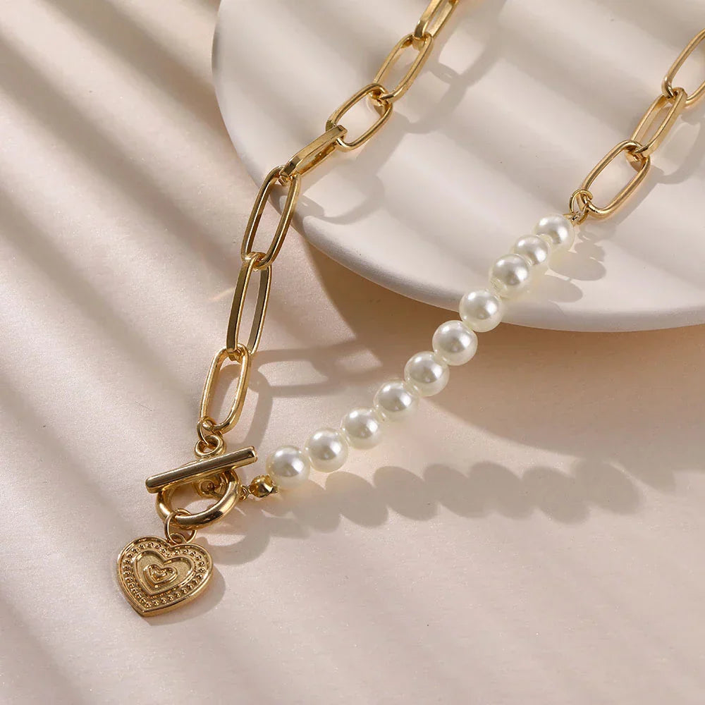 Veerle - Collier cœur doré avec accents de perles