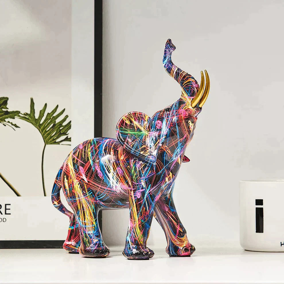 ColorElephant - Statue Éléphant Graffiti en Résine pour une Décoration d'Intérieur Artistique