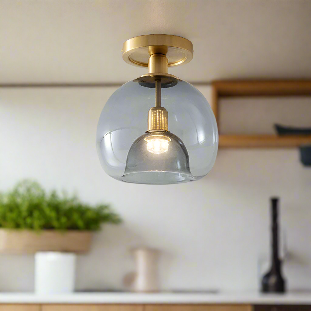 RefinedGlow - Modern Gray Glass Ceiling Light