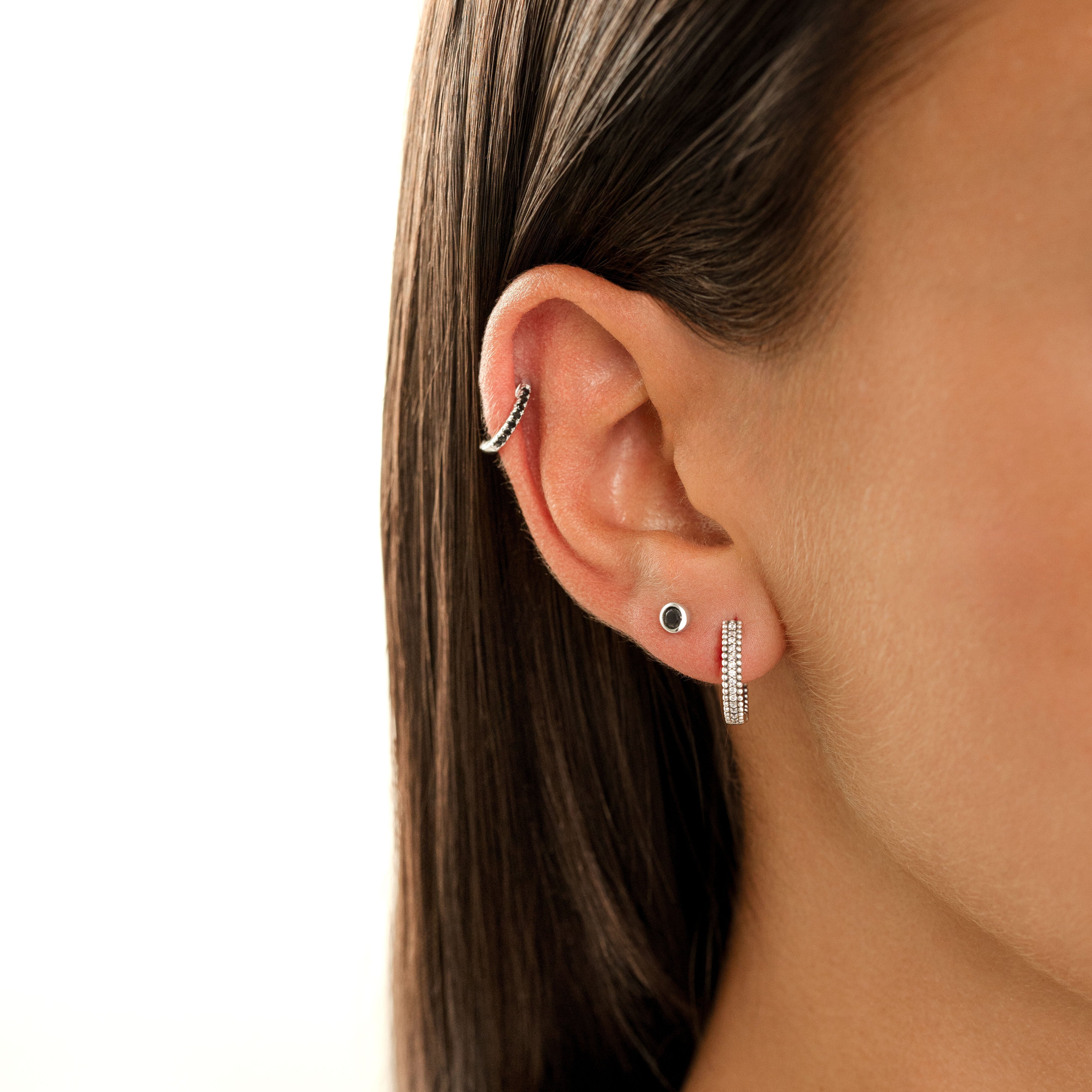 Amira - Compact Zirconia Hoop Earrings in 925 Silver