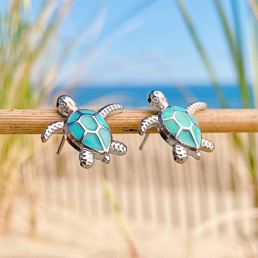 Marinea - Boucles d'oreilles tortue de mer en opale et argent