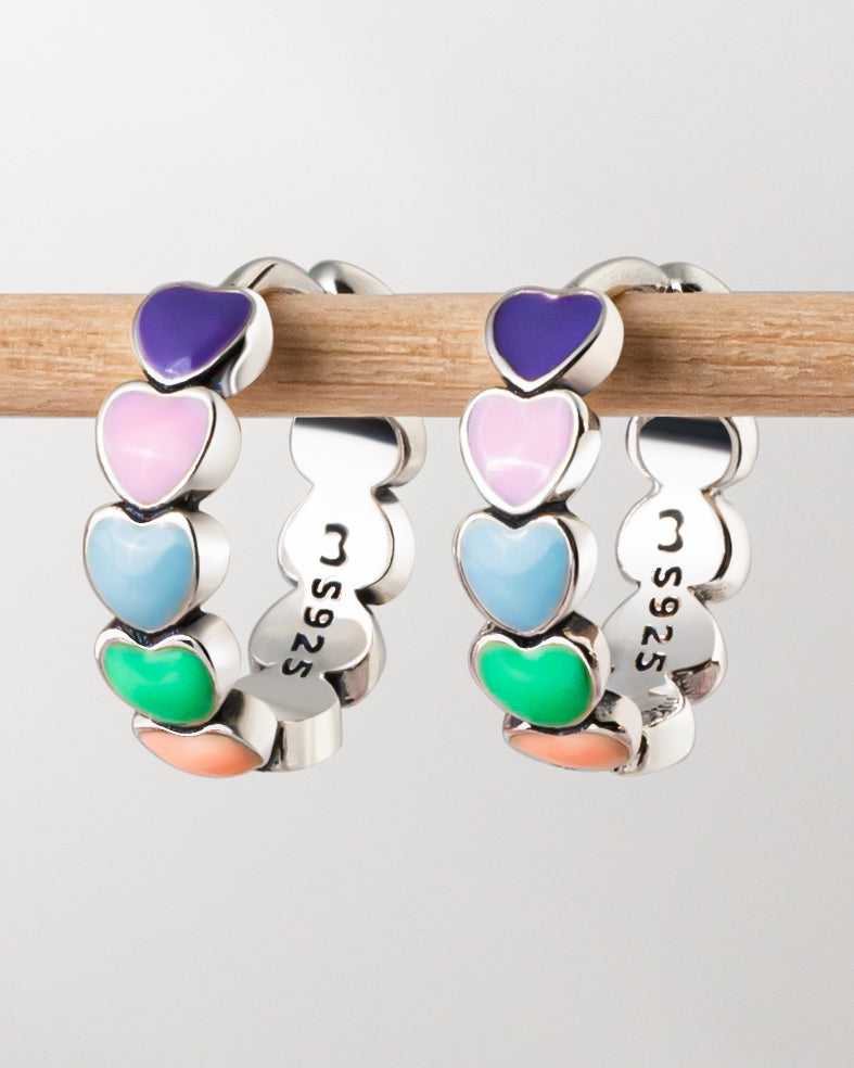 Celestina - Rainbow Hoop Earrings with Colourful Hearts