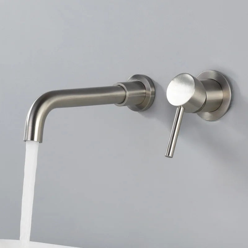 Wall-Mounted Basin Faucet - Modern Brushed Nickel Mixer for Bathrooms