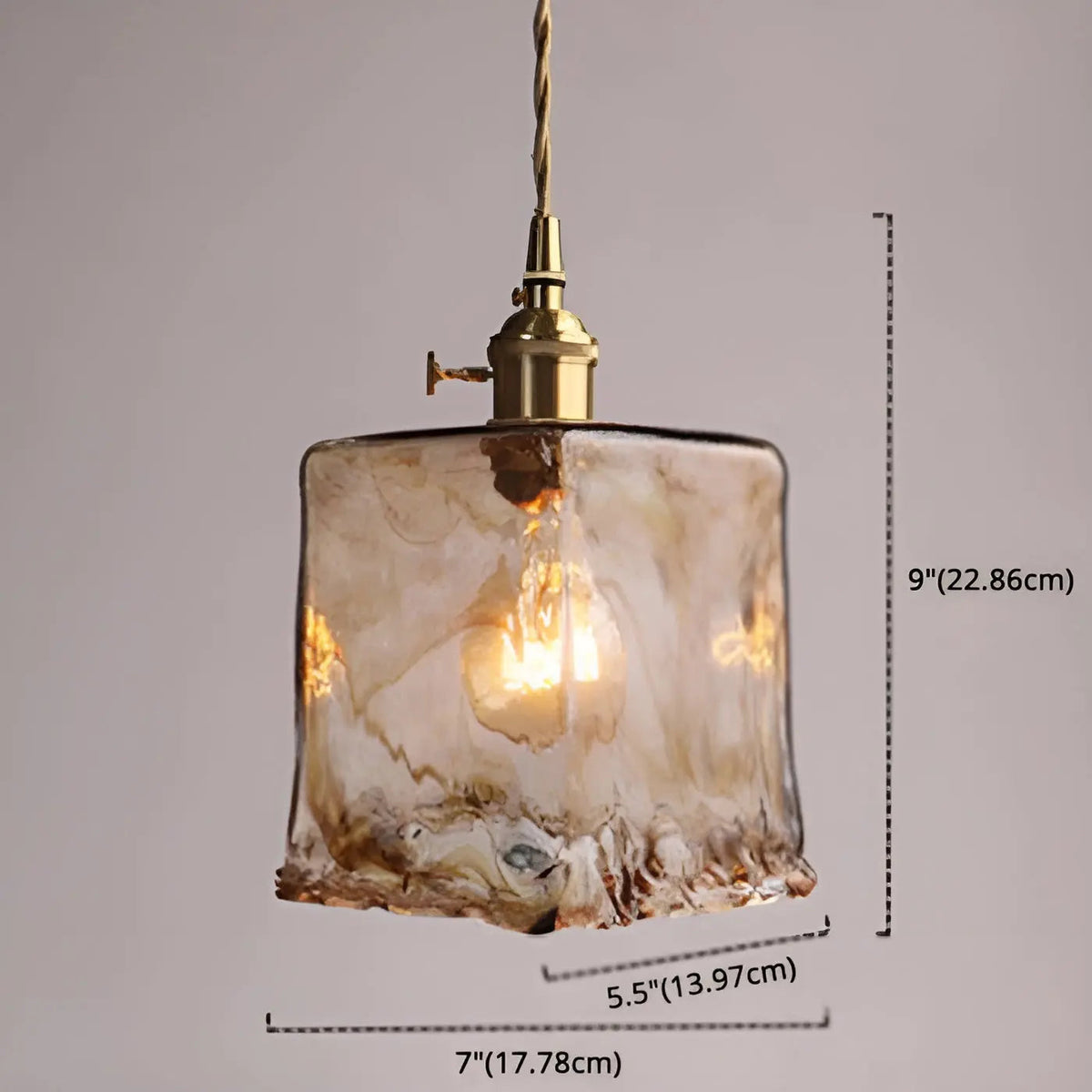 GlassElegance - Amber Glass Pendant Light with Crystal Prisms