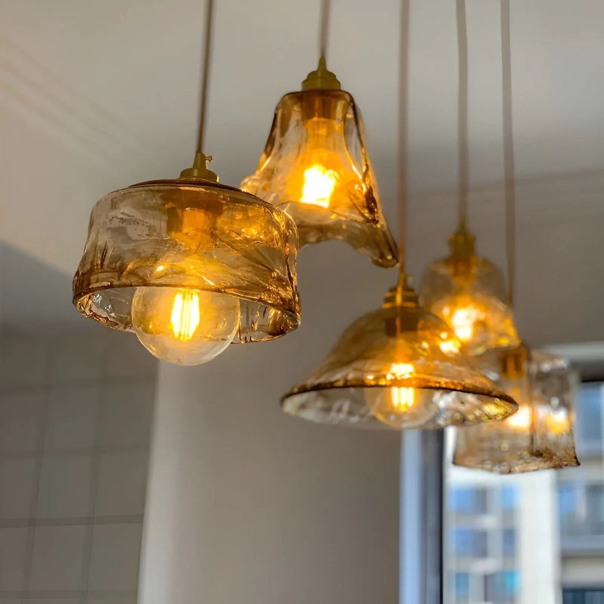 GlassElegance - Amber Glass Pendant Light with Crystal Prisms