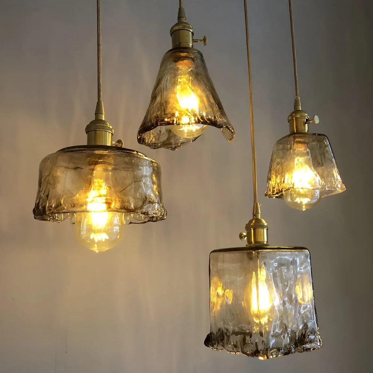 GlassElegance - Amber Glass Pendant Light with Crystal Prisms