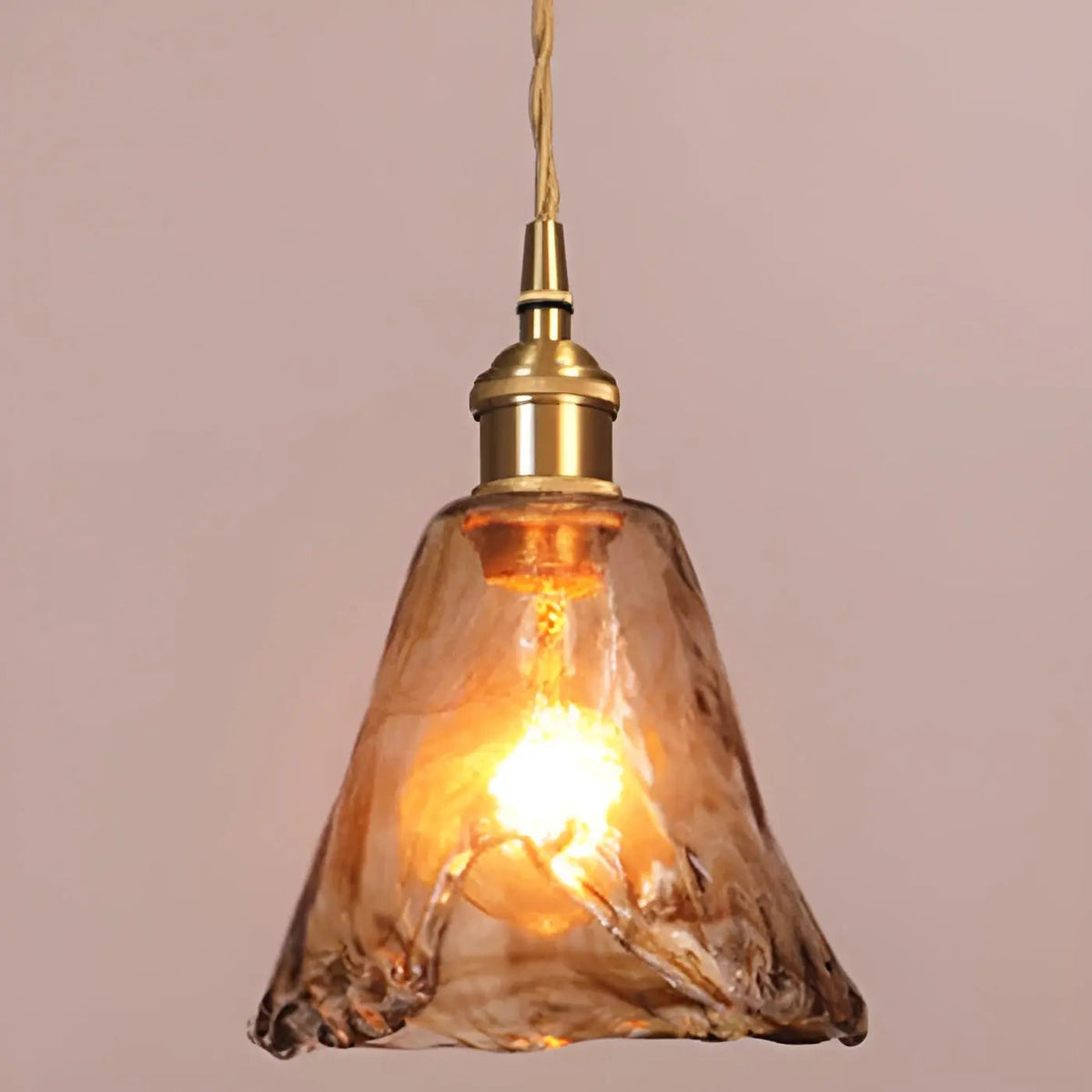GlassElegance - Amber Glass Pendant Light with Crystal Prisms