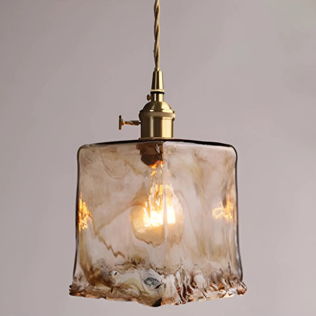 GlassElegance - Amber Glass Pendant Light with Crystal Prisms