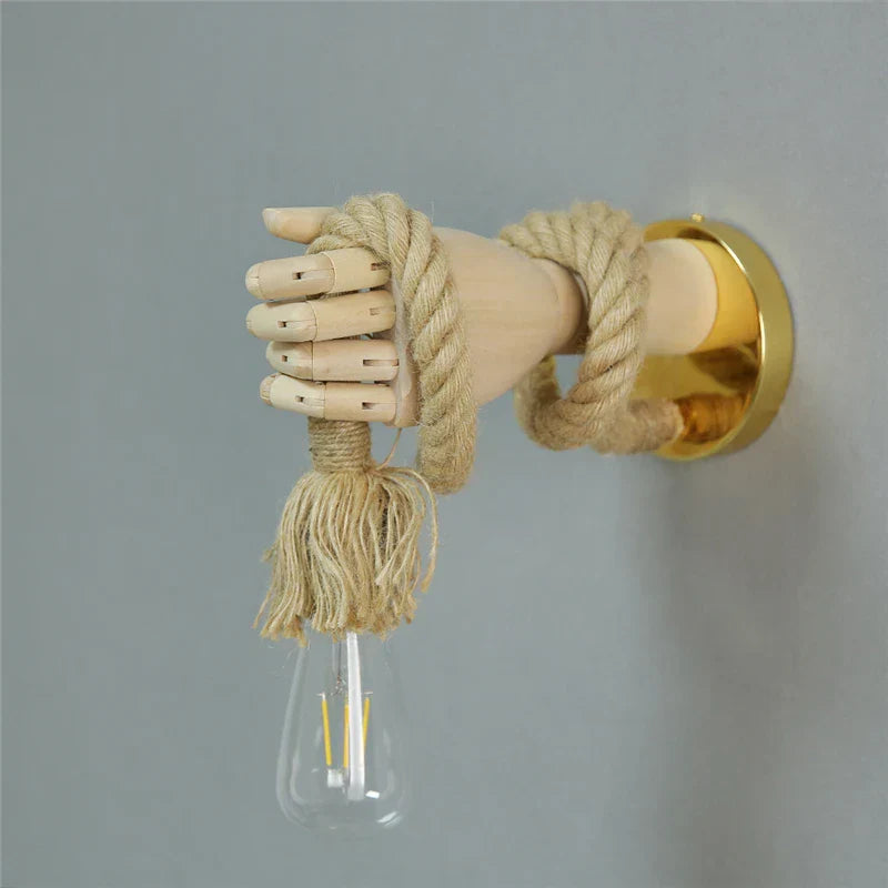RetroHand - Lampe murale industrielle en corde en forme de main