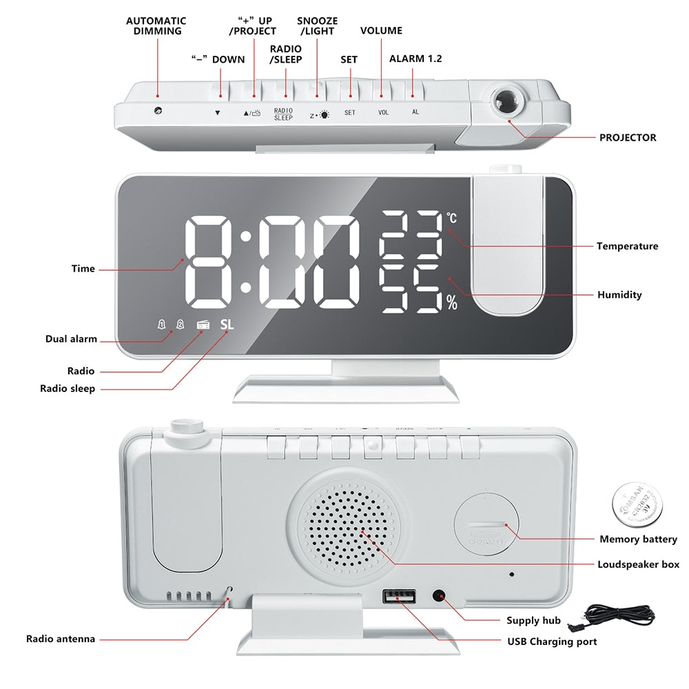 Astronatic Horloge - Écran LED Projecteur 180°