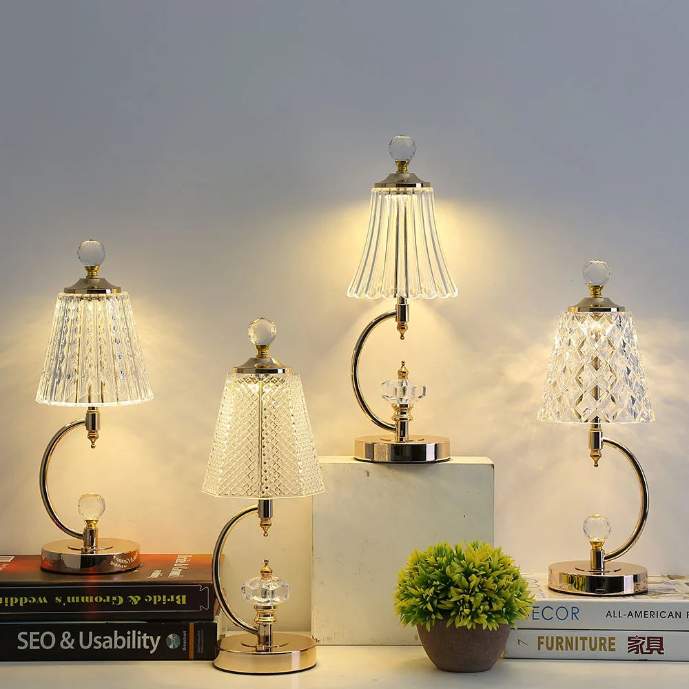 Yorelle - Vintage Crystal Wireless Touch Table Lamp