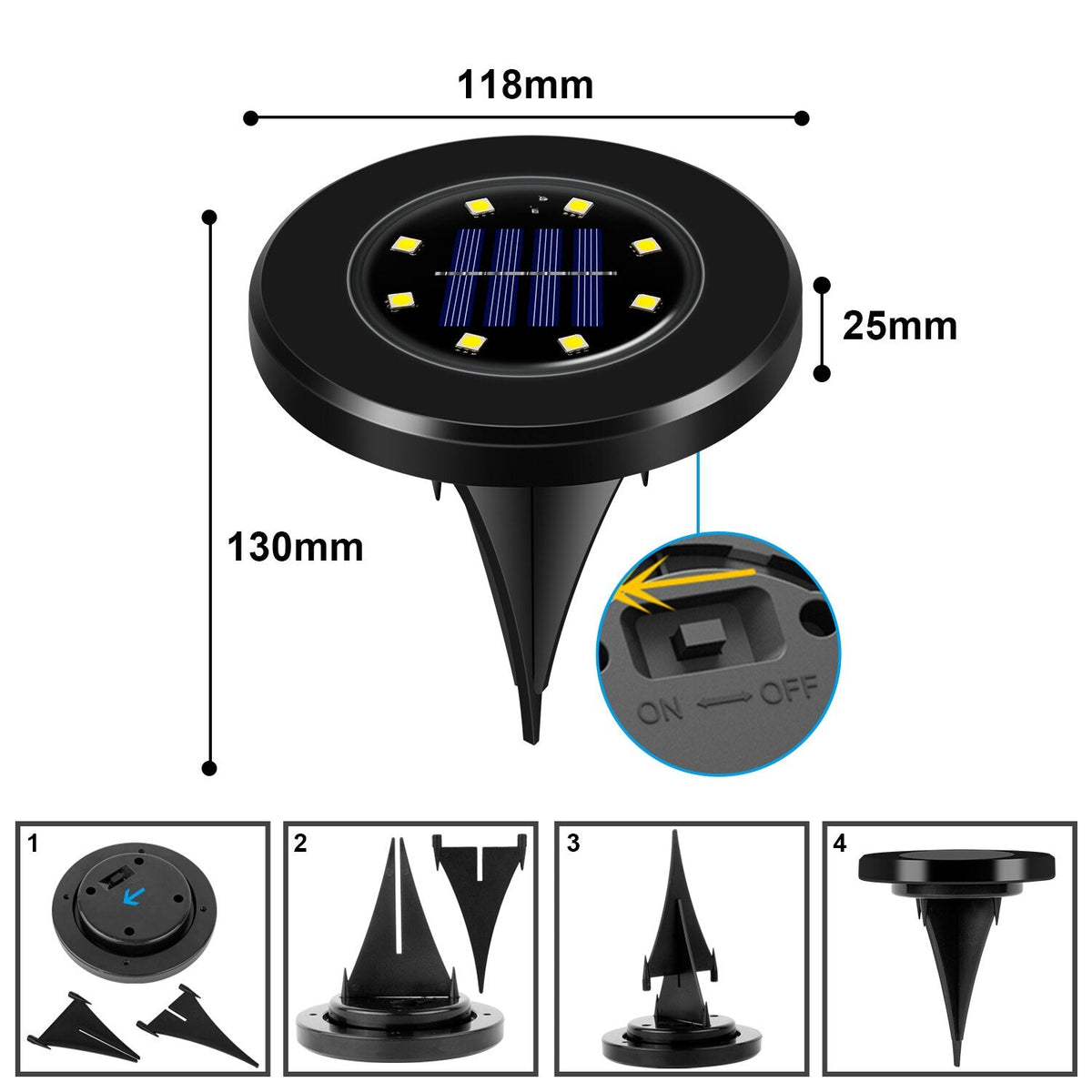 Solar LED Deluxe Garden Lights Black Edition - Wireless Waterproof IP65 Lighting