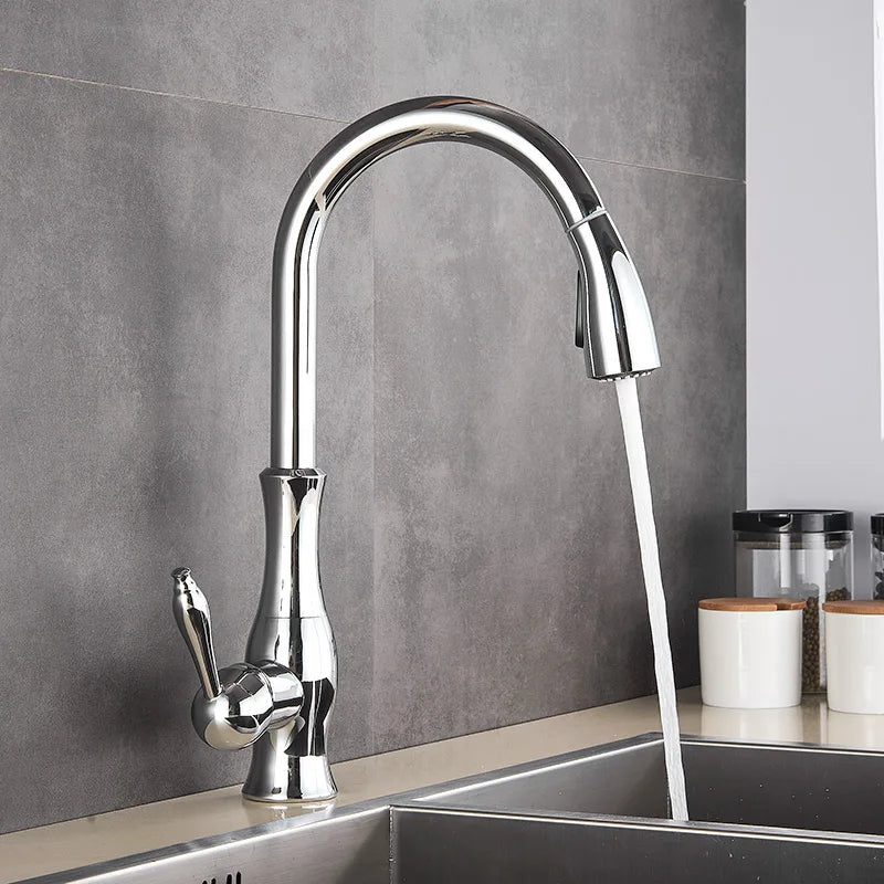 GlamFaucet - Gold Kitchen Mixer Tap with Pull-Out Sprayer