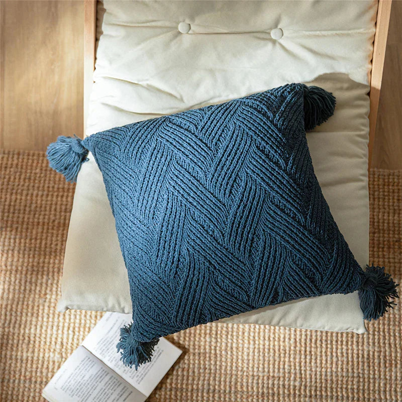 NordicTassel Cushion Cover - Chic Chenille with Nordic Tassels