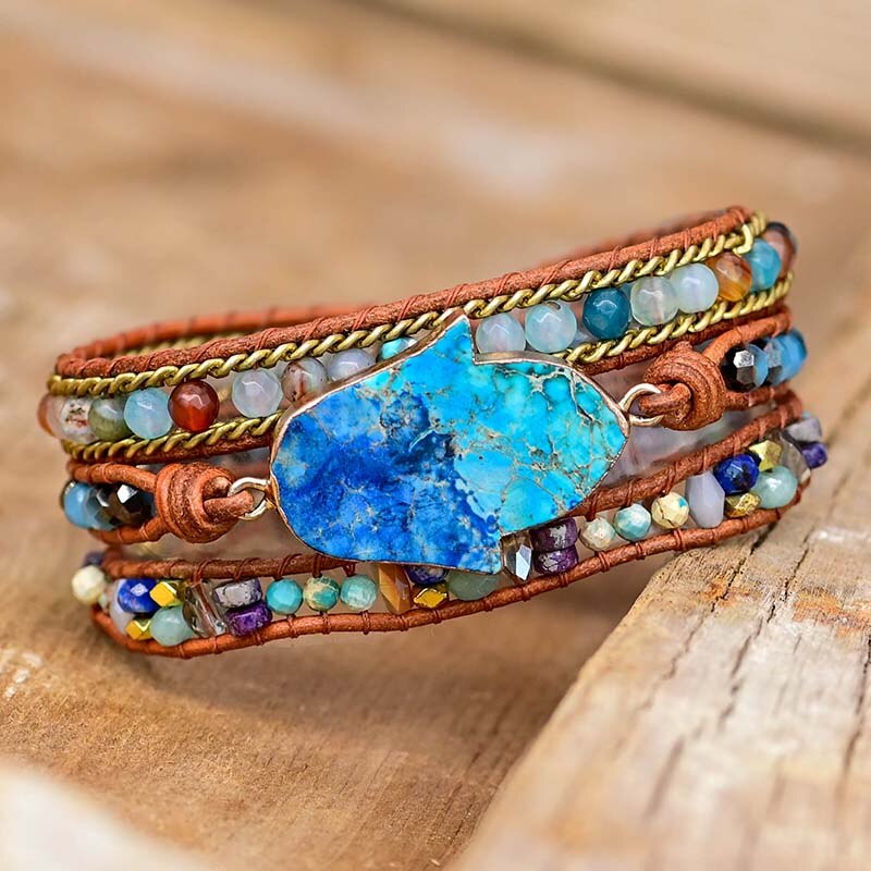 Soraya Bracelet Hamsa Turquoise – Wrap Boho Protection