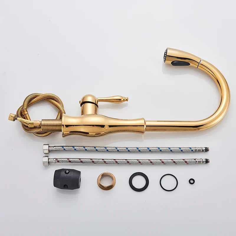 GlamFaucet - Gold Kitchen Mixer Tap with Pull-Out Sprayer