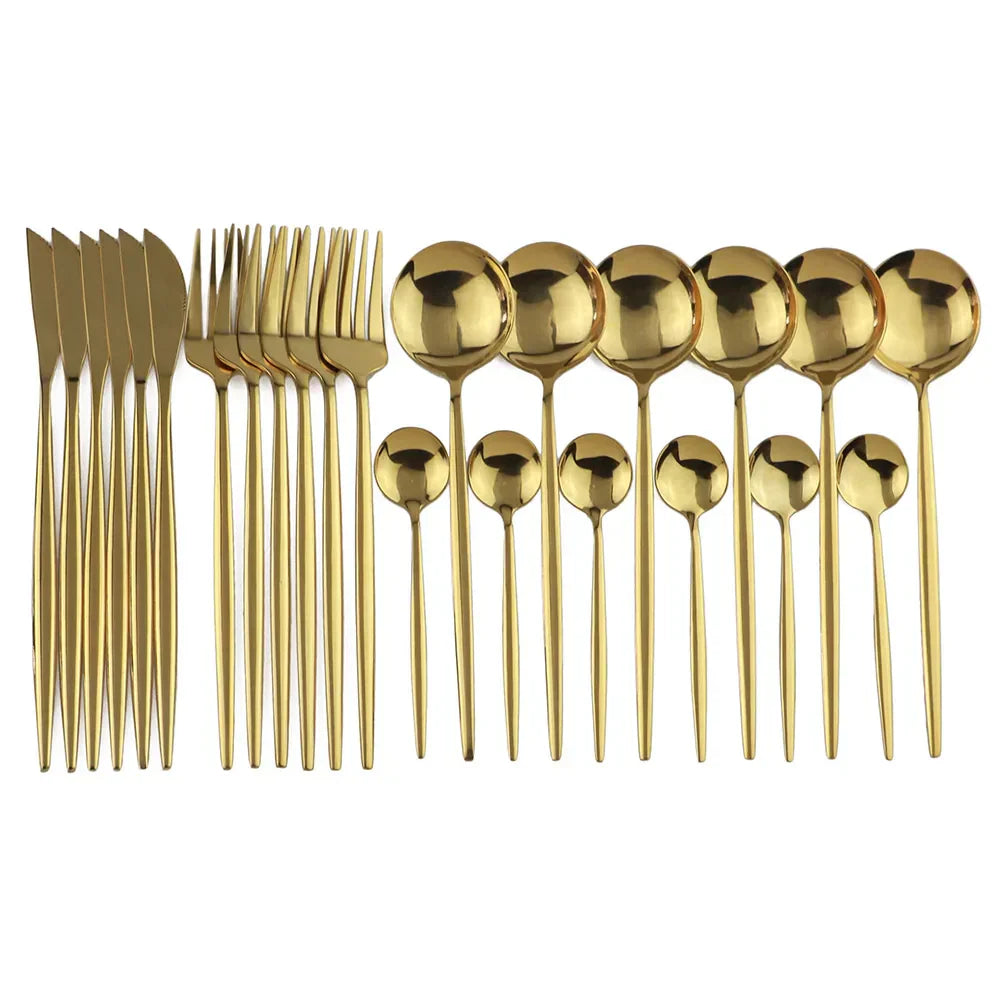 JettLuxe - Black & Gold Stainless Steel Cutlery Set