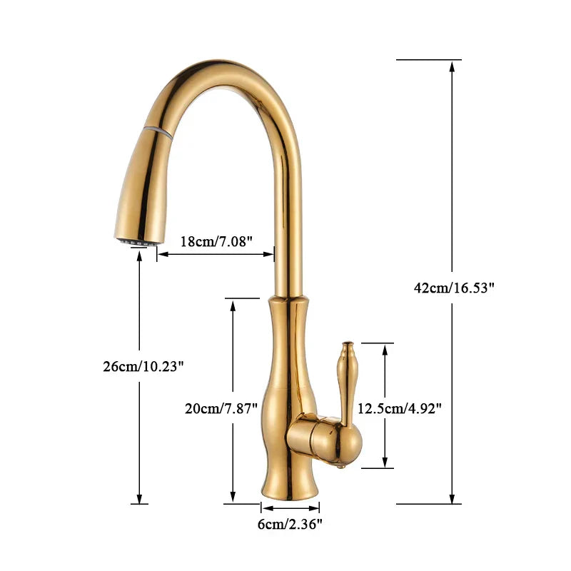 GlamFaucet - Gold Kitchen Mixer Tap with Pull-Out Sprayer