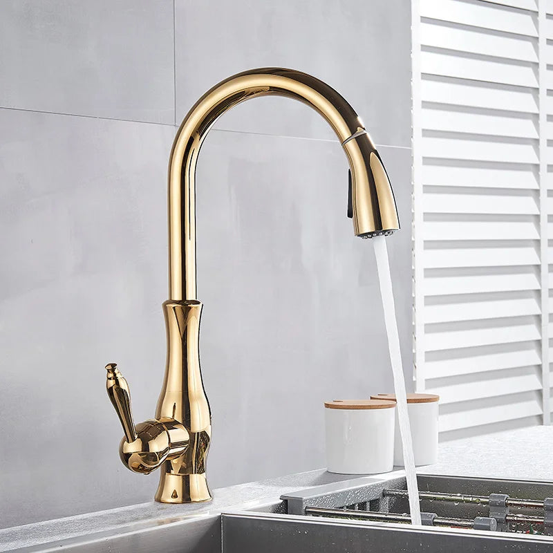 GlamFaucet - Gold Kitchen Mixer Tap with Pull-Out Sprayer