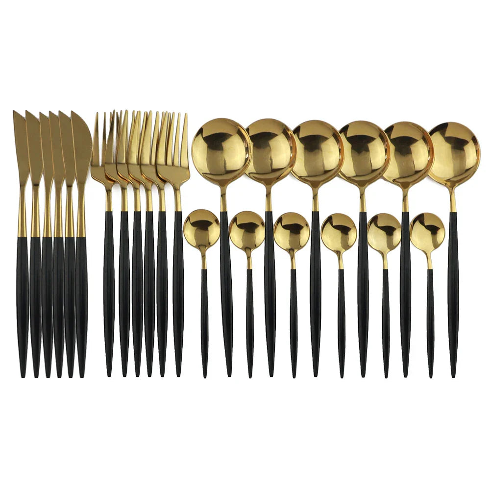 JettLuxe - Black & Gold Stainless Steel Cutlery Set