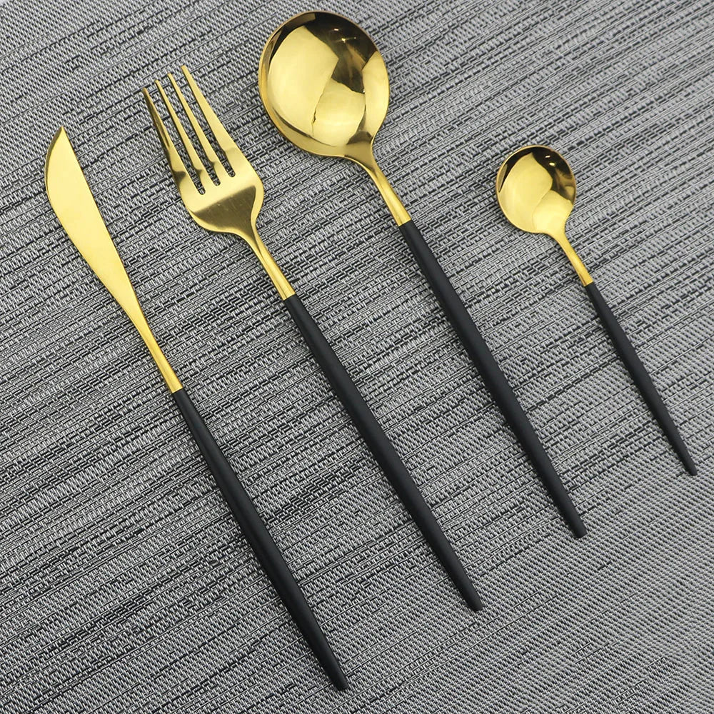 JettLuxe - Black & Gold Stainless Steel Cutlery Set