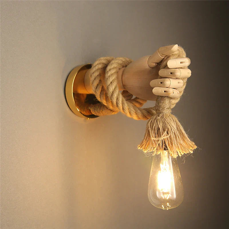 RetroHand - Lampe murale industrielle en corde en forme de main