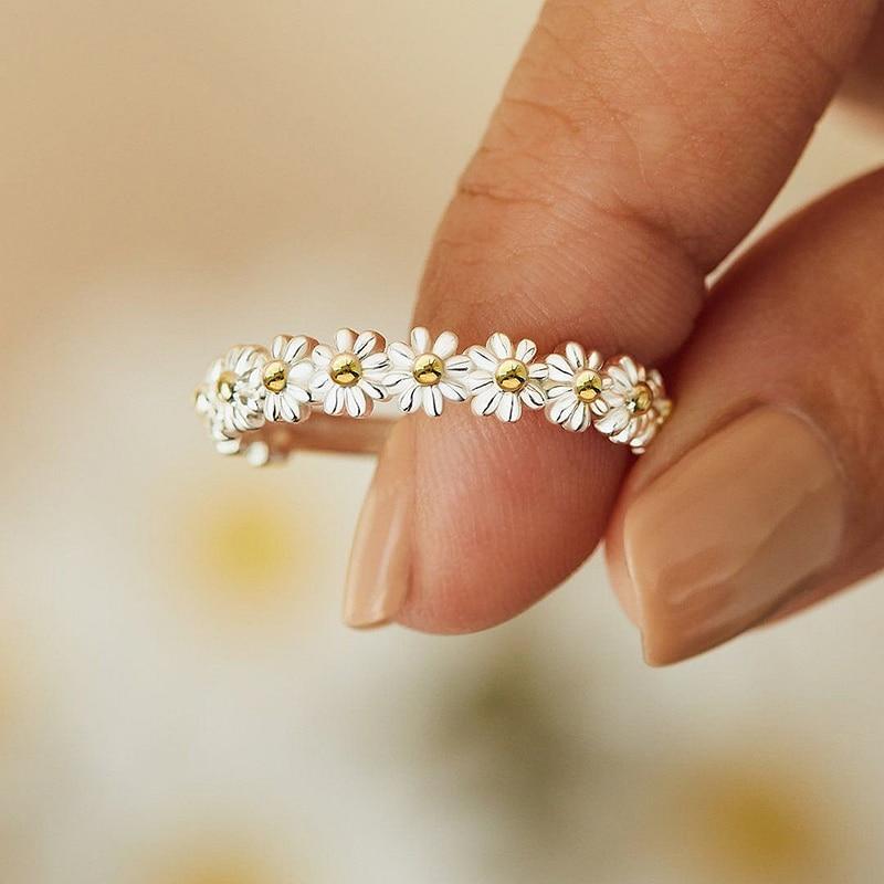 Fiora - Bague marguerites réglable émail en argent