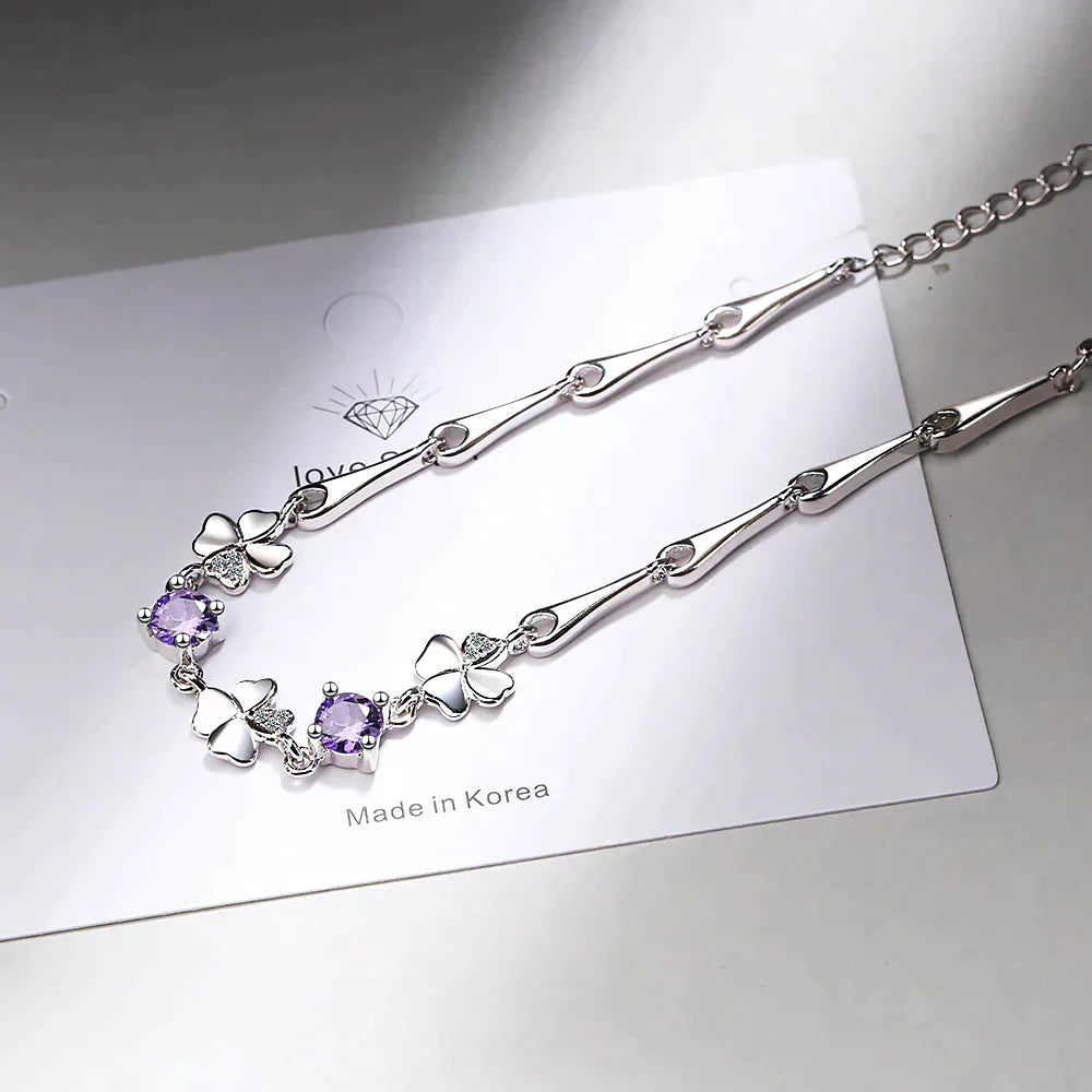 Bracelet trèfle à quatre feuilles porte-bonheur en argent