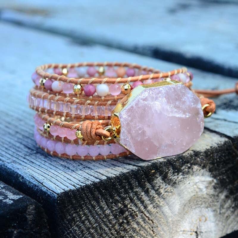 Amoria - Rose Quartz Bracelet with Gold Accents