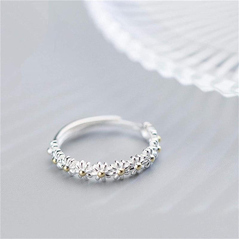 Fiora - Bague marguerites réglable émail en argent