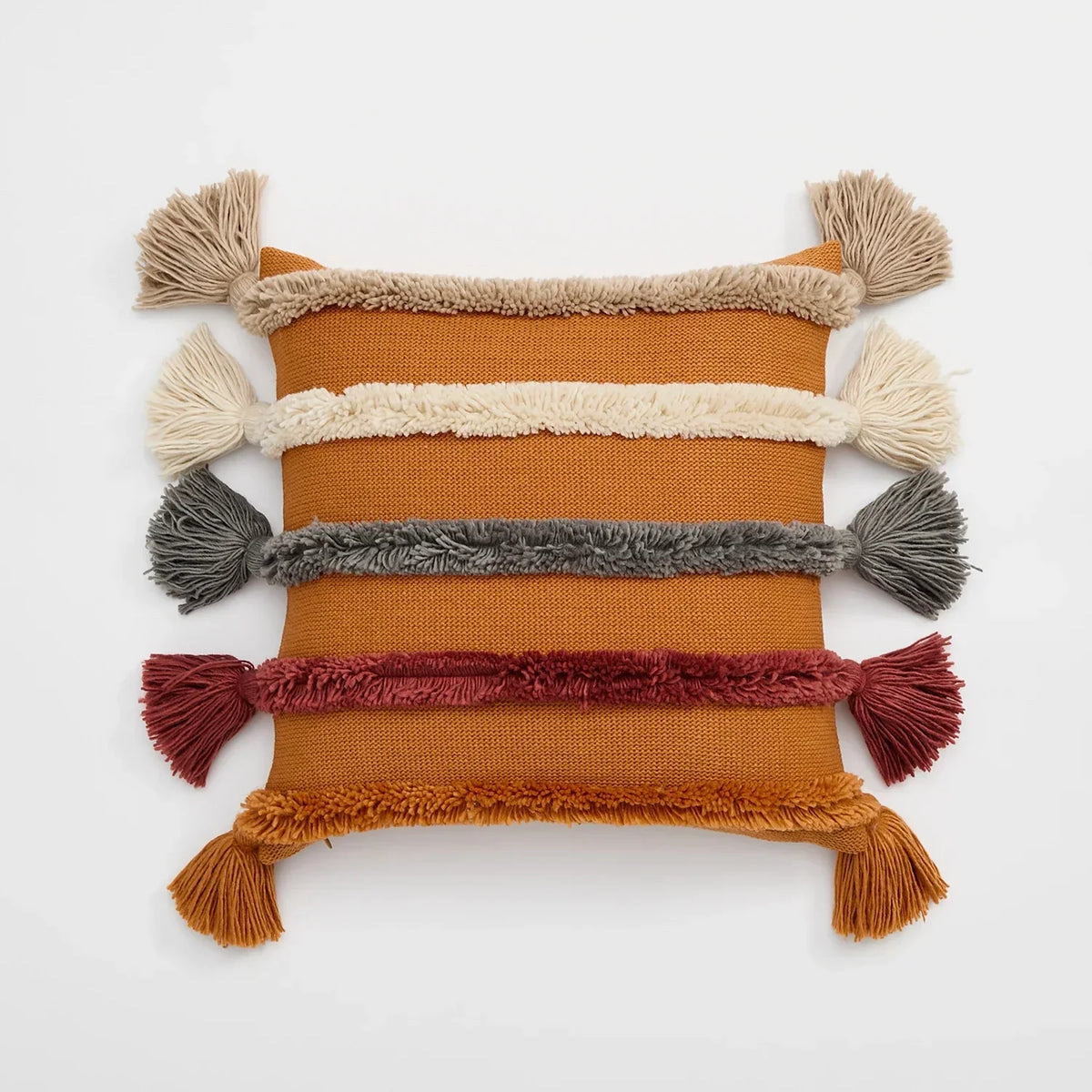 Boho Velvet Cushion Cover - Colorful Striped Fringe Design