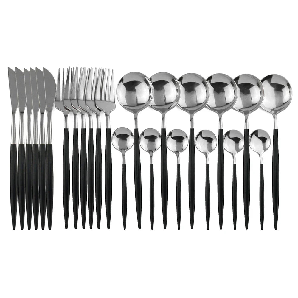 JettLuxe - Black & Gold Stainless Steel Cutlery Set