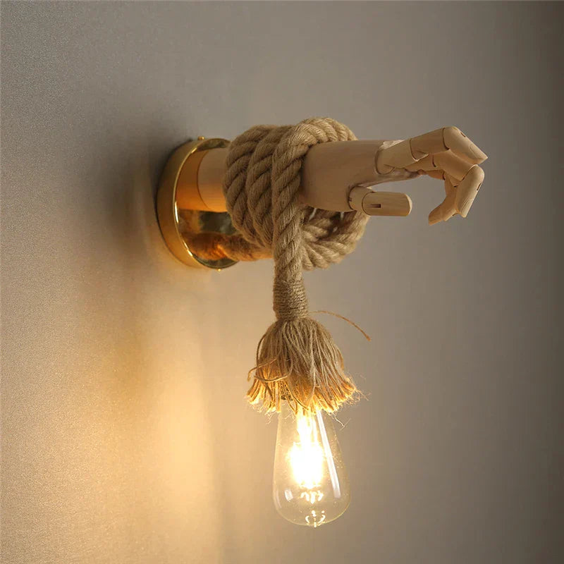 RetroHand - Lampe murale industrielle en corde en forme de main