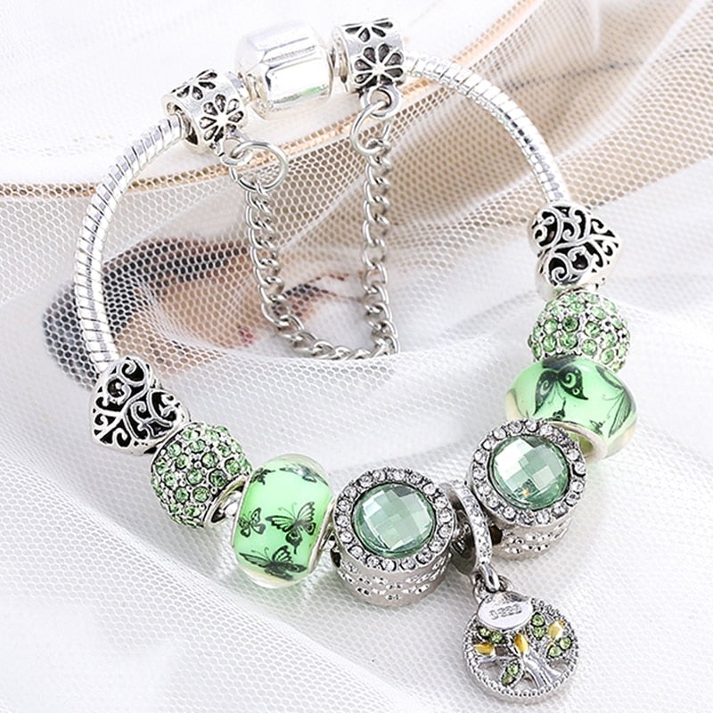 Isla - Bracelet argent aux cristaux verts élégant