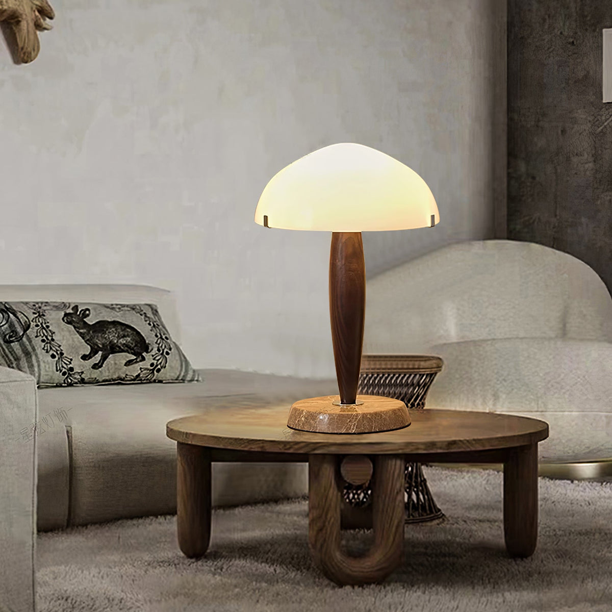HeritageGlow Table Lamp - Timeless Glass, Walnut & Marble