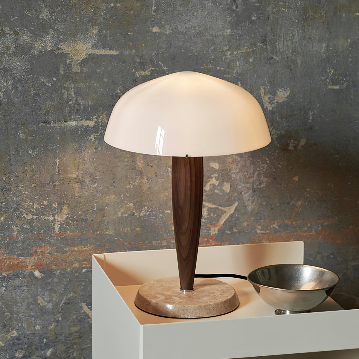 HeritageGlow Table Lamp - Timeless Glass, Walnut & Marble