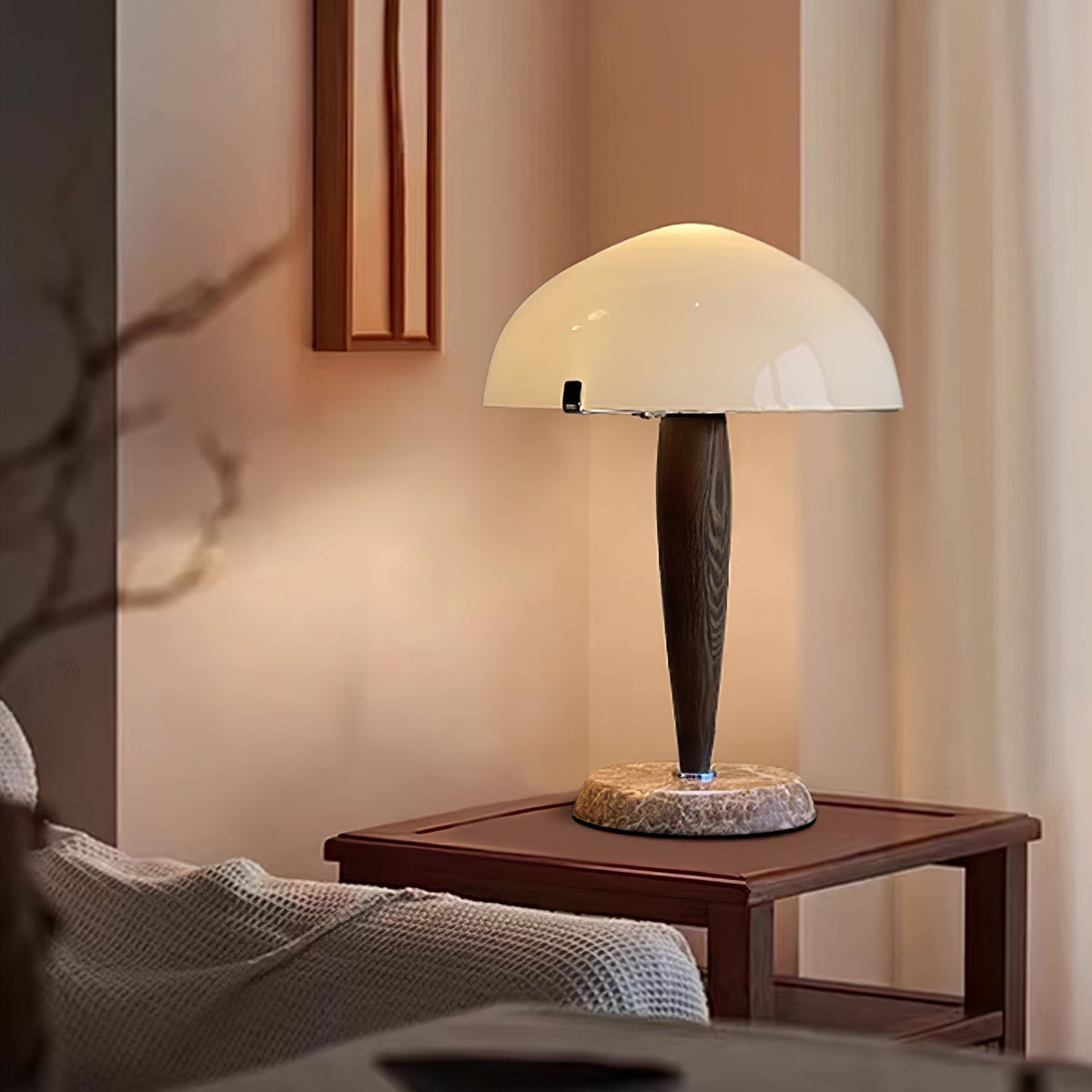 HeritageGlow Table Lamp - Timeless Glass, Walnut & Marble