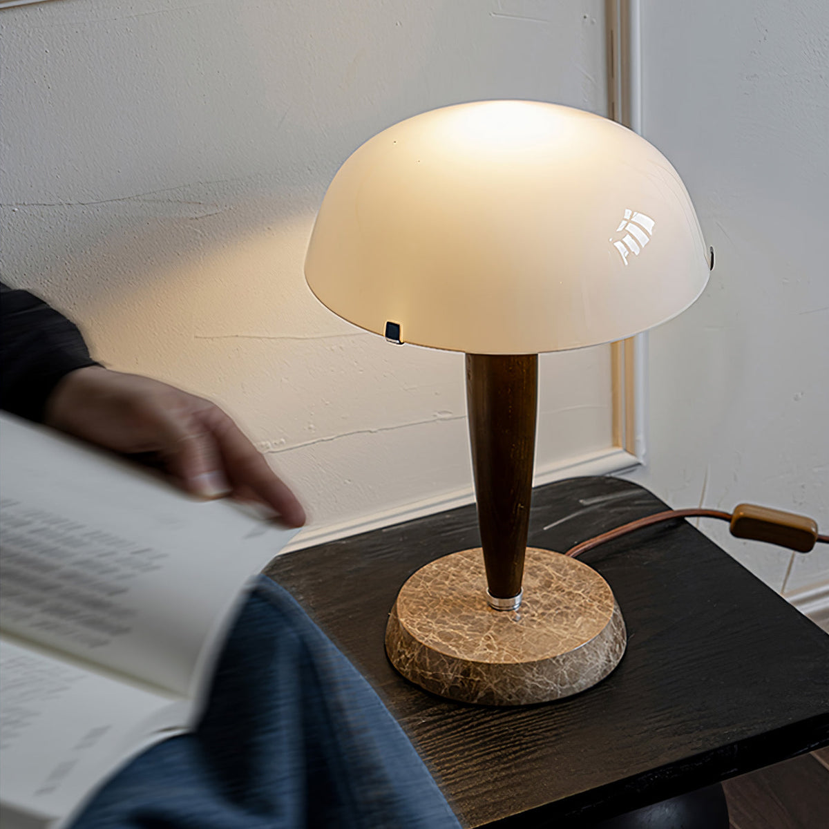 HeritageGlow Table Lamp - Timeless Glass, Walnut & Marble