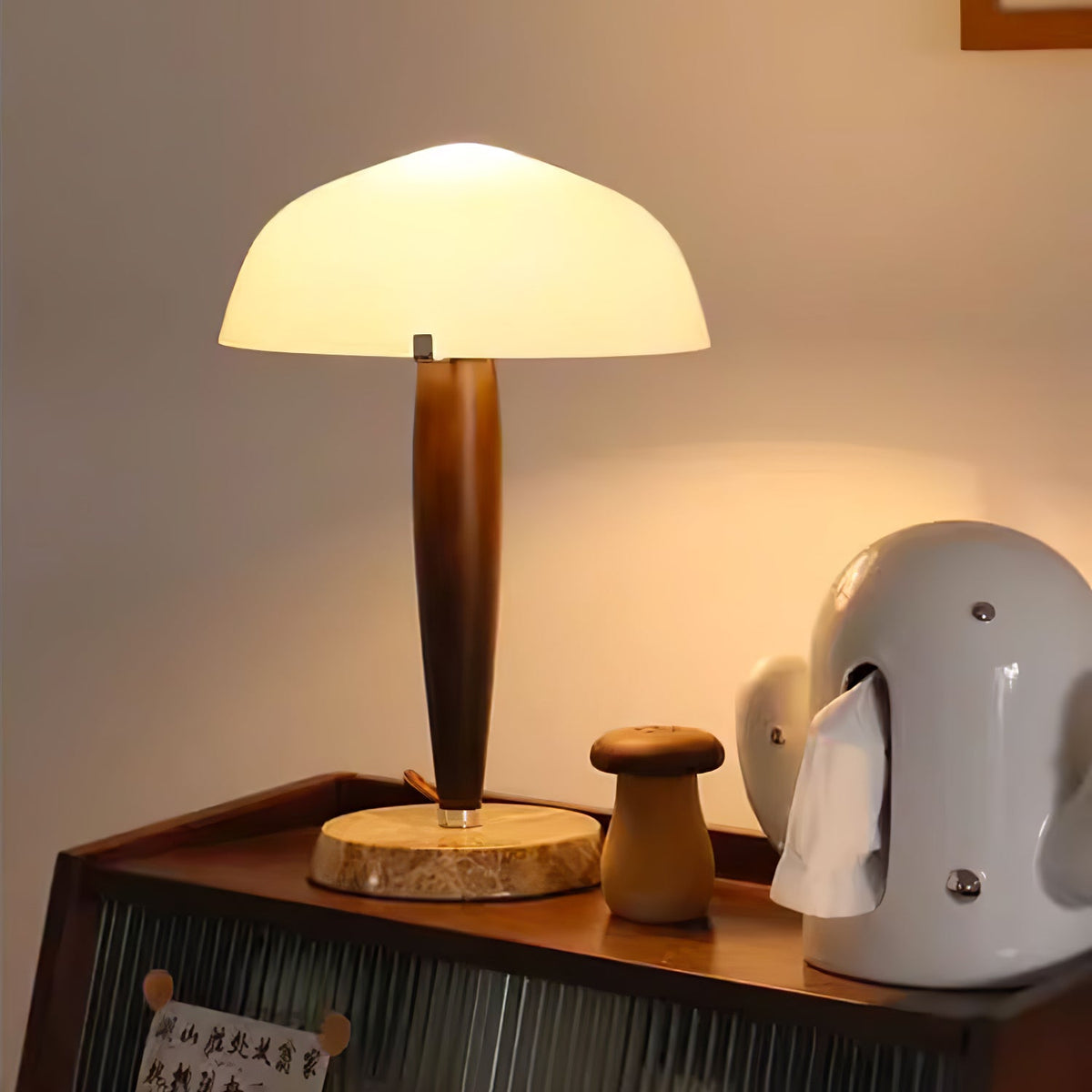 HeritageGlow Table Lamp - Timeless Glass, Walnut & Marble