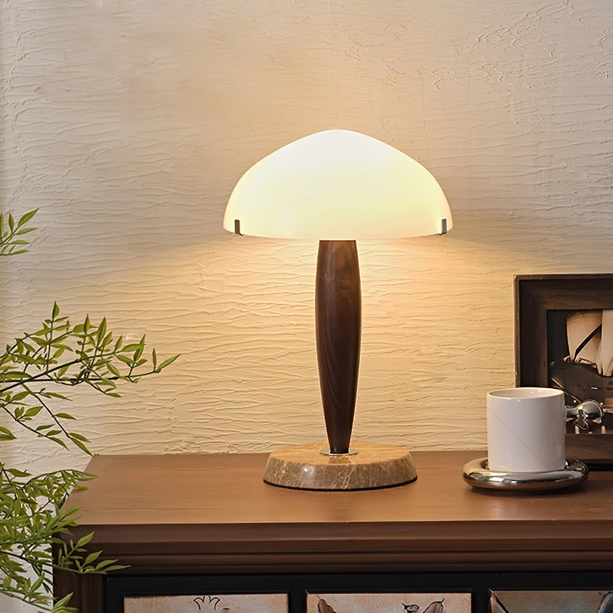 HeritageGlow Table Lamp - Timeless Glass, Walnut & Marble