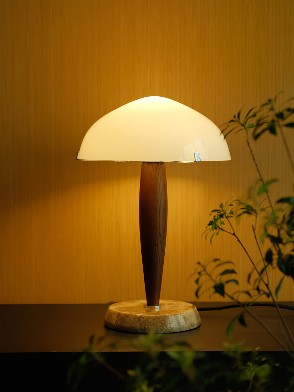 HeritageGlow Table Lamp - Timeless Glass, Walnut & Marble