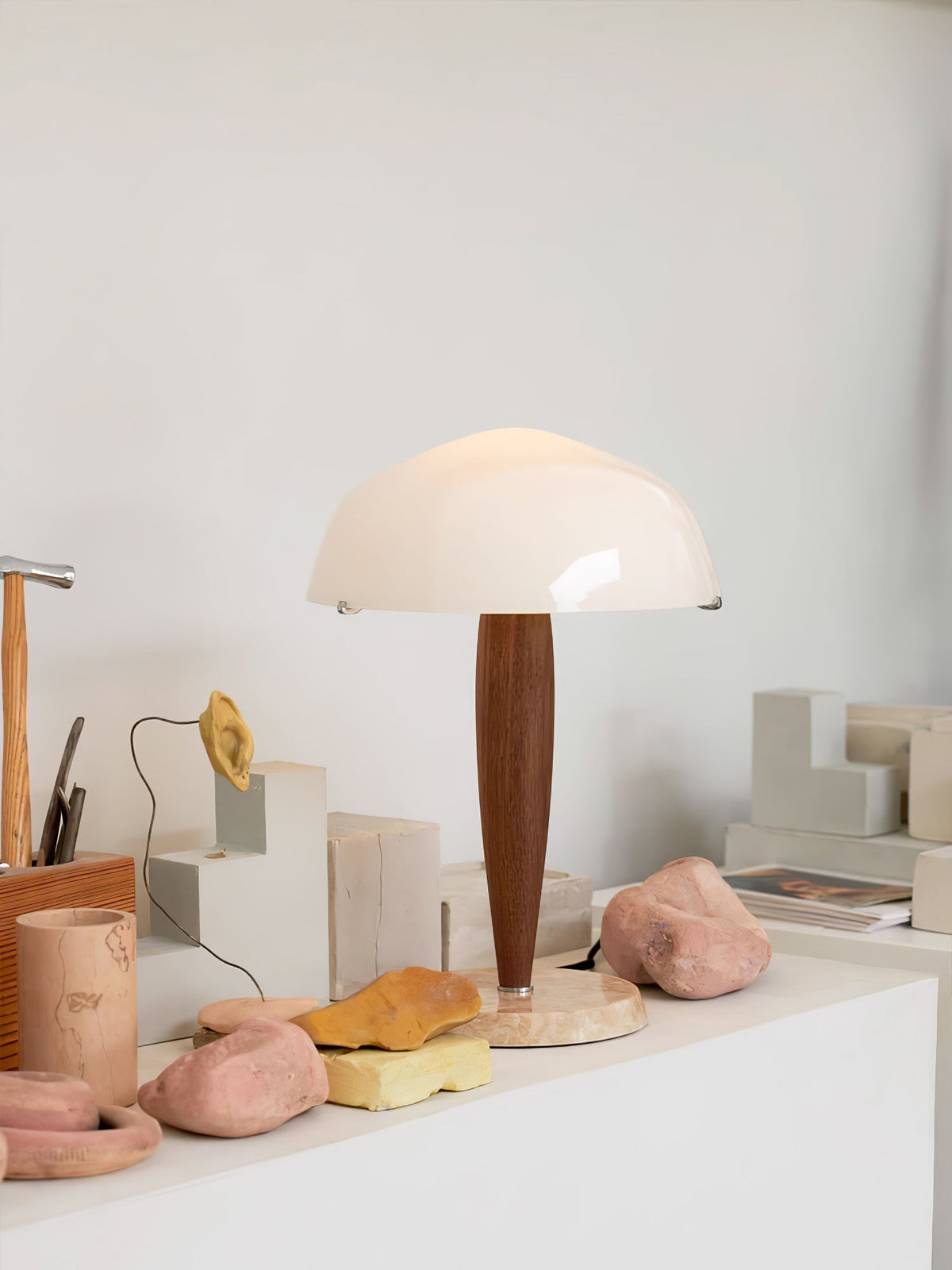 HeritageGlow Table Lamp - Timeless Glass, Walnut & Marble