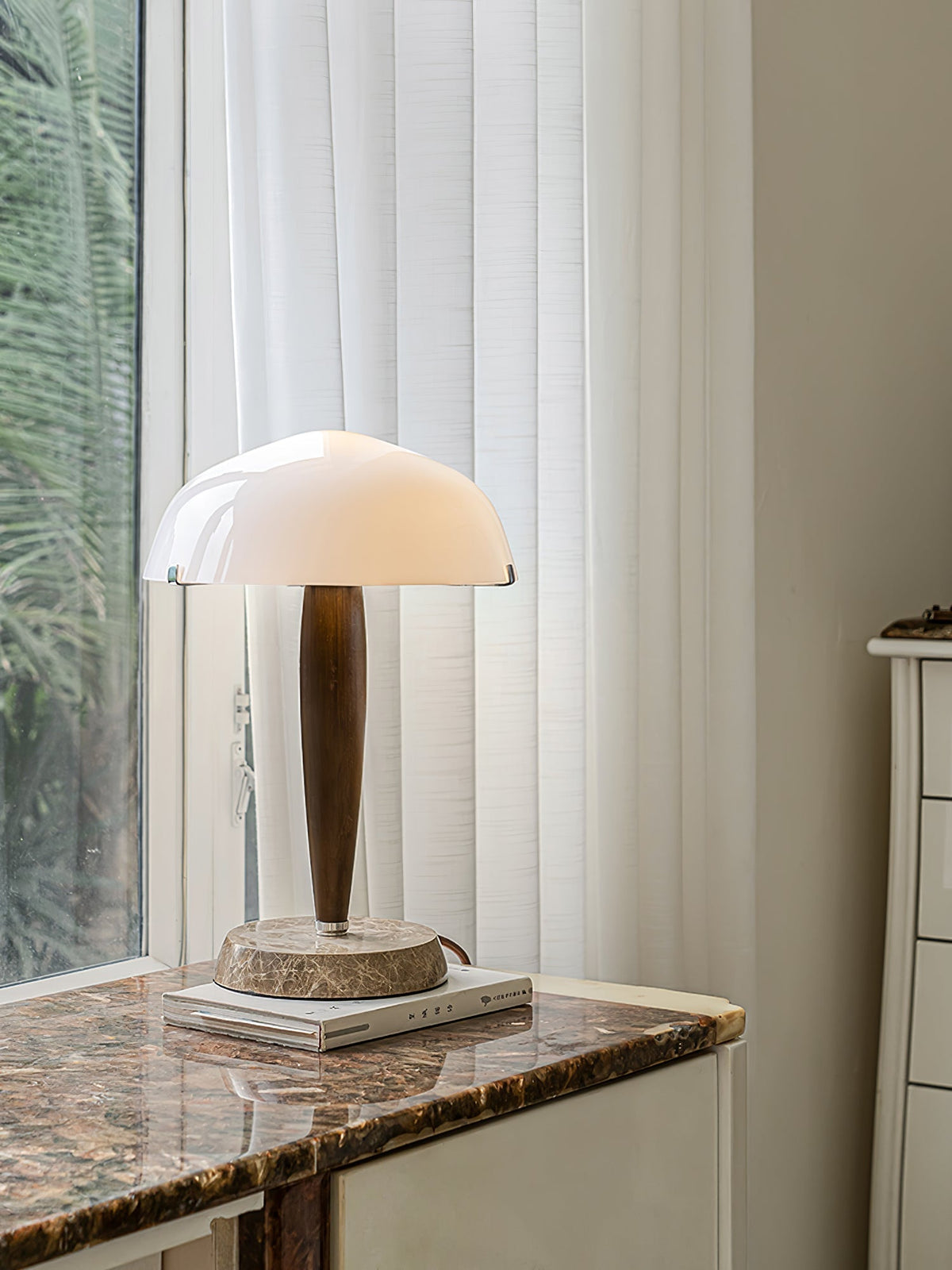 HeritageGlow Table Lamp - Timeless Glass, Walnut & Marble